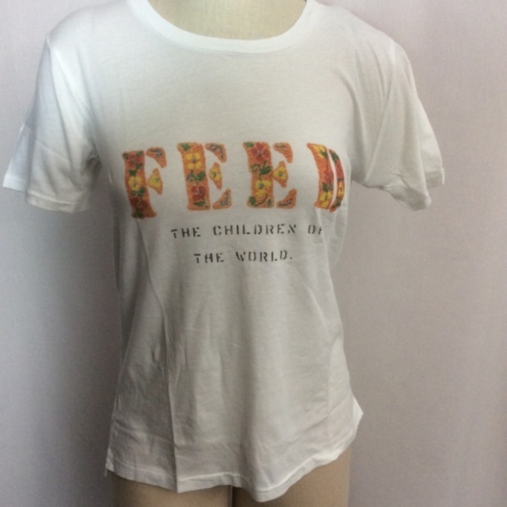 NWT FEED Charity White Cotton Tee Shirt Size XS